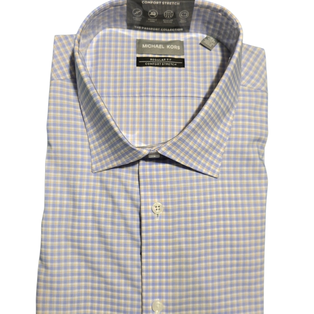 Michael Kors Light Blue and White Check Dress Shirt